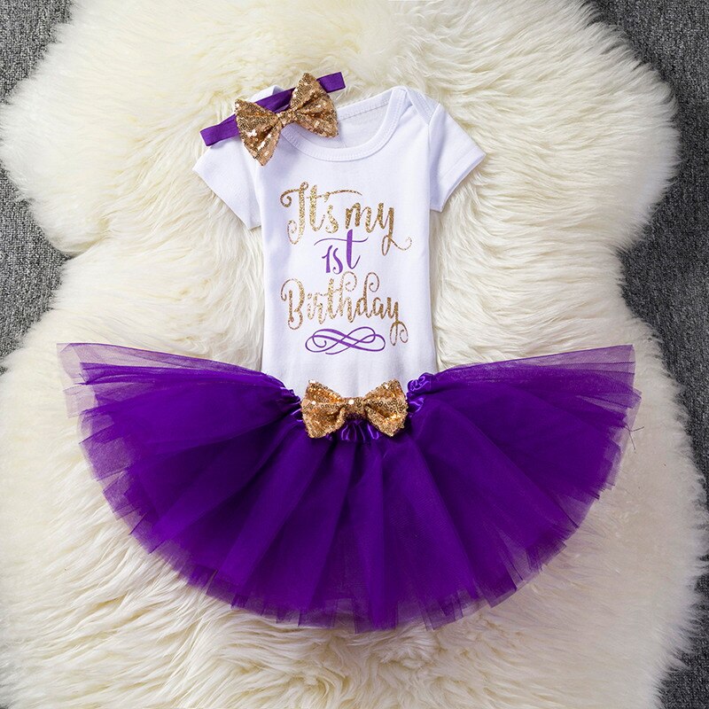 Peuter Kleding Meisje Feestjurk Doop Kinderen Jurken Elegante 1 Jaar Baby Verjaardag Jurk Tutu Dragen Kids Kleding: Dress 3 Purple