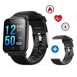 Bloeddruk Hartslagmeter Smart Horloge IP67 Waterdichte Sport Fitness Trakcer Horloge Mannen Vrouwen Smartwatch: Black