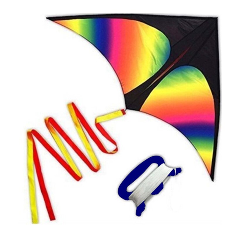 Rainbow Triangle Kite with Line Board Outdoor Fun Game Sports Activities Long Tail Flying Toys for Adults Kids Education