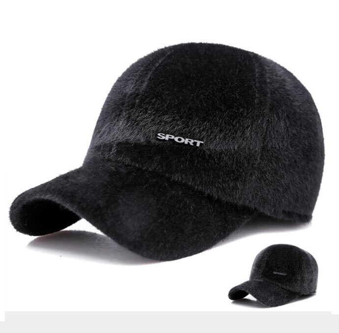 Haige 003 solide sorte ældre mænds causl kunstige pels baseballkasket alderen casquette gorros øreflap vindtæt snapbacks hatte