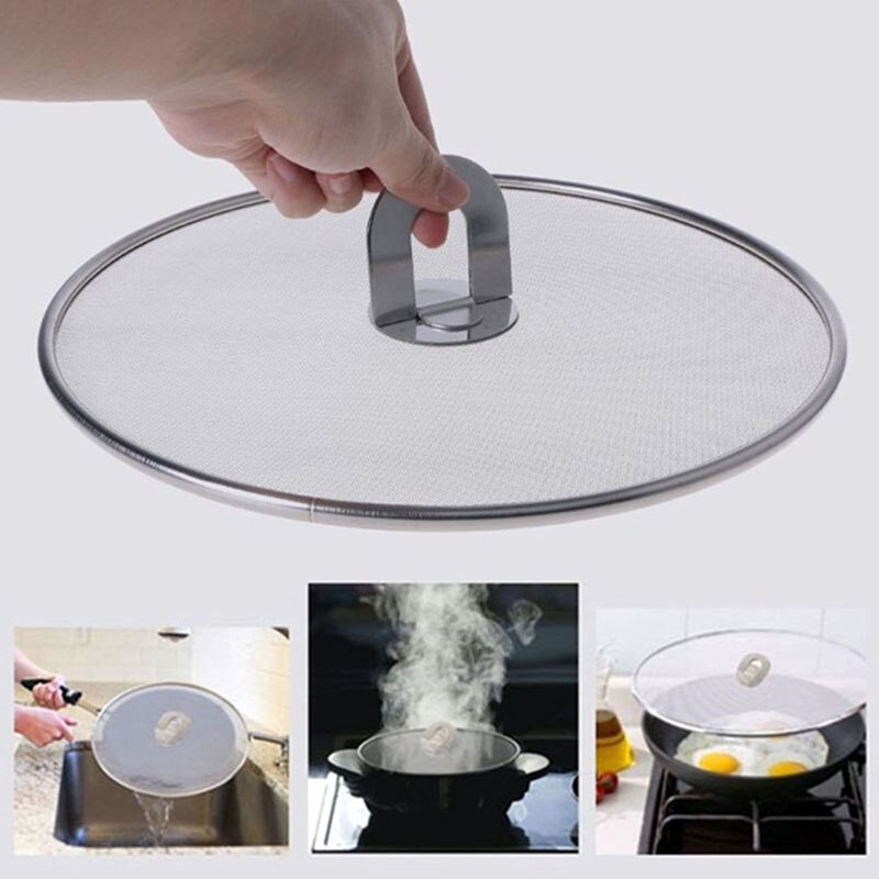 Frying Pan Splash Guard Stainless Steel Pot Cover Lid Mesh Fat Oil Frying Pan Splatter Screen Tool household Pot Mesh Lid