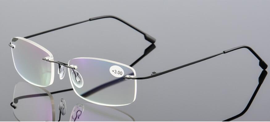Unisex Titanium Legering Randloze leesbril, Vrouwen High Definition Anti Vermoeidheid Ultralight Frameloze Presbyopie Eyewear A859: +200 / Black