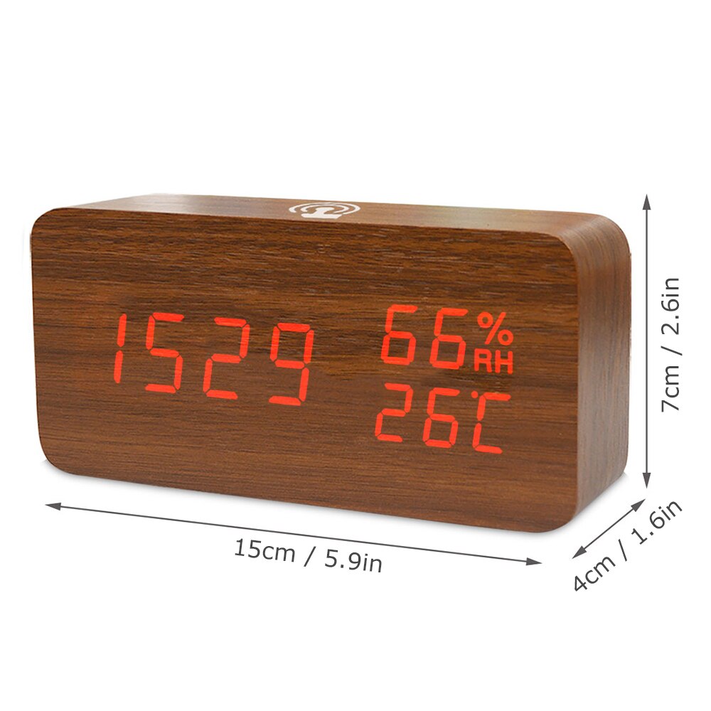 Led Houten Digitale Wekker Voice Control Temperatuur Display Backlight Elektronische Usb/Aaa Aangedreven Klok Tafel Voor Home Decor