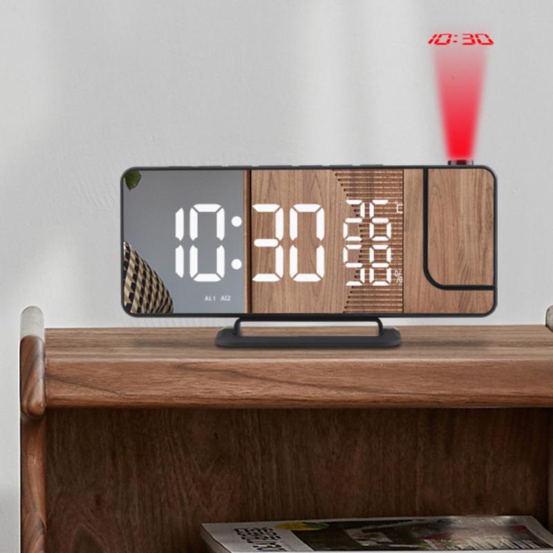 LED Digital Projection Alarm Clock Table Electronic Alarm Clock With FM Radio Time Temperature Humidity Display Bedroom Clock