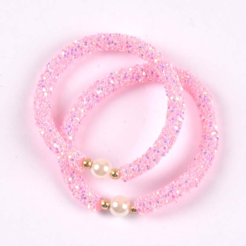 2 stuks schattige pailletten en parels wit en roze kindertrui-armband voor kinderen  cp2723: Roze