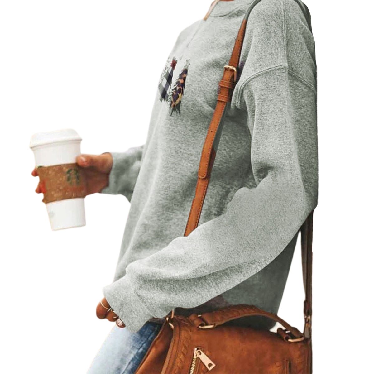 Women Christmas Trees Print Running T-Shirts Round Neck Long Sleeve Sportwear Casual Breathable Tracksuit For Fitness Yoga Gym