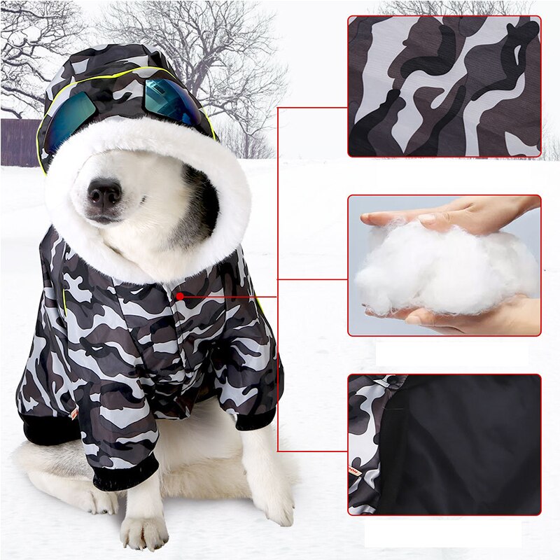 Ropa de camuflaje cálida para perro, abrigo de algodón para mascotas, chaleco grueso para perros grandes y medianos, Sudadera con capucha para Labrador