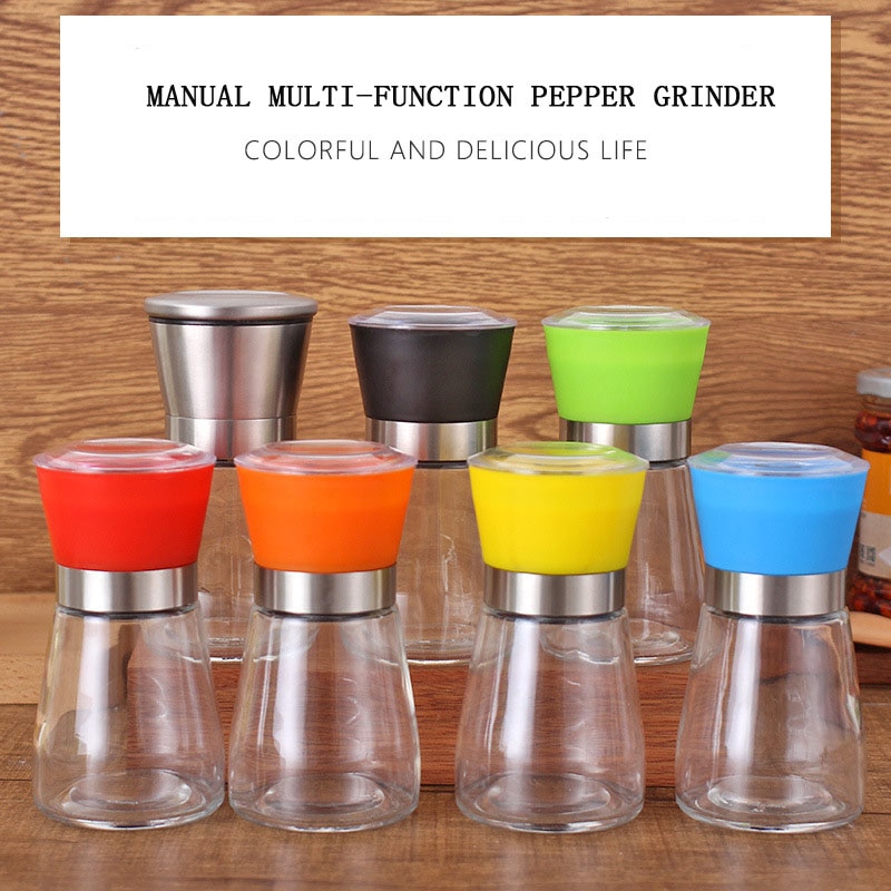 Pepperkvern kvern plast glass manuell salt urt krydder pepper mølle nøyaktig justerbar matlaging krydder møller kjøkkenverktøy