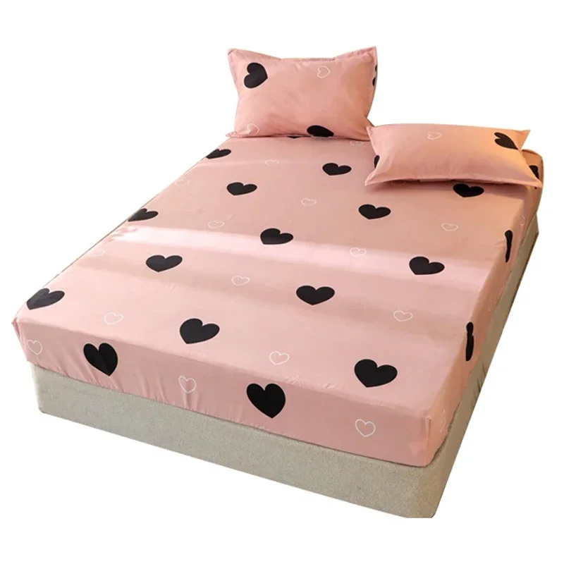 Polyester Print Fitted Sheet with Elastic Band Non Slip Mattress Cover Pillowcase for Single Double Bed 90/120/150/180cm