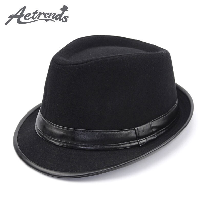 [AETRENDS] sombrero Fedora Jazz estilo inglés para hombre, sombrero de invierno de fieltro de lana Vintage, sombrero Panamá Z-5312