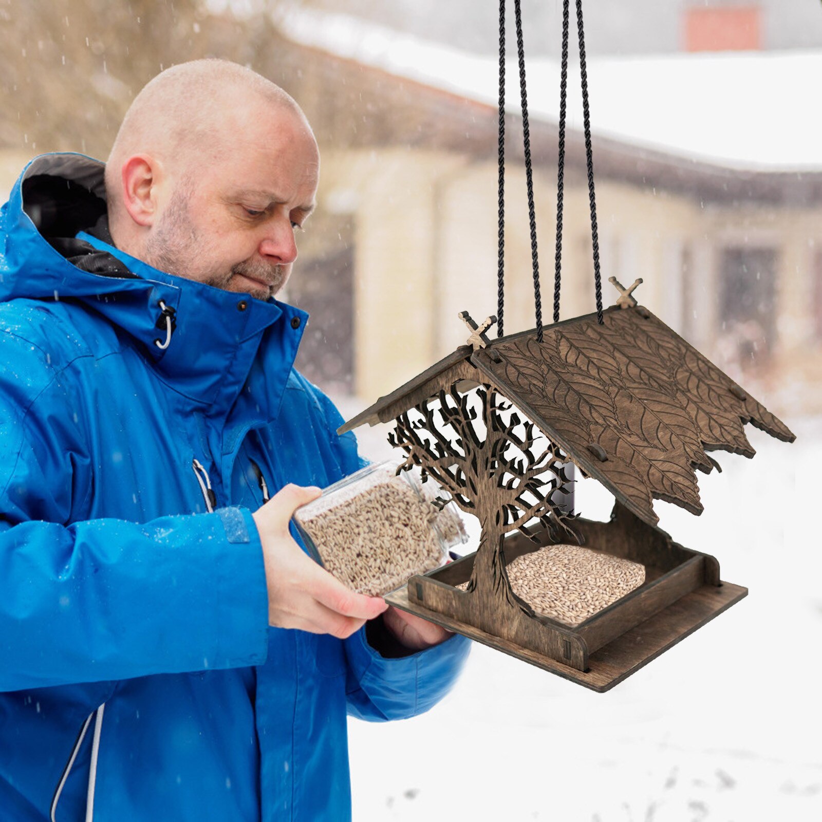 Feeder Wooden Bird House Bird Feeder Wooden Birdhouse Garden Bird House Garden Garden Ornaments Garden Decoration Outdoor