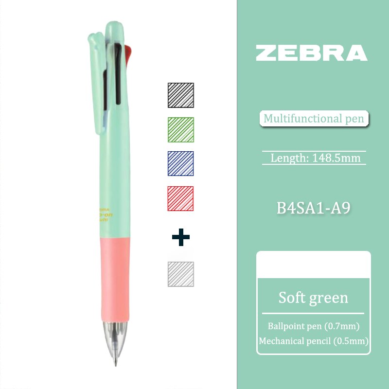 1 st japansk zebra multifunktionell kulspetspenna  b4 sa 1 mjuk tvåfärgad begränsad 0.7+  mekanisk penna 0.5 fem i en student: Mjuk grön