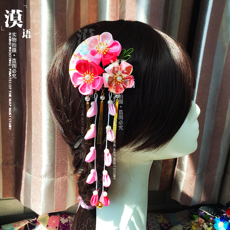Estilo japonés hecho a mano flor de cerezo Clip para el pelo horquilla de adorno tocado clásico fotografía accesorios para el cabello nupcial