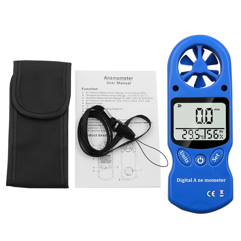 Handheld LCD Display Digital Anemometer Wind Speed Meter Hygrometer Thermometer Air Flow Velocity Gauge Temperature Tester: BL