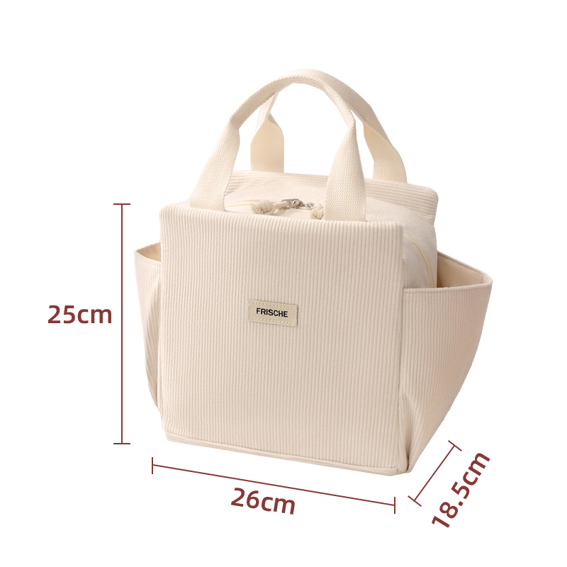 Sztruksowa torba na lunch Izolacja termiczna Pudełko na drugie śniadanie Torebka do przechowywania Wielofunkcyjna torba termoizolacyjna dla dzieci Piknik FoodPouch: Black