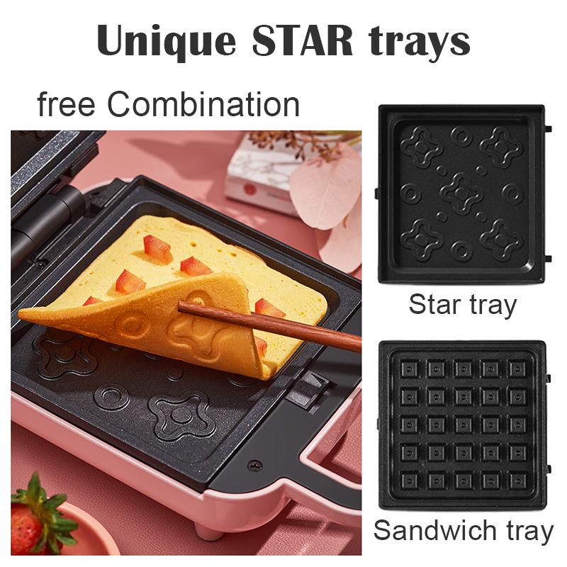 Máquina de sándwich para el hogar, máquina de desayuno de comida con luz roja, sándwich, calefacción a presión, tostada, pan, sartén eléctrica para hornear