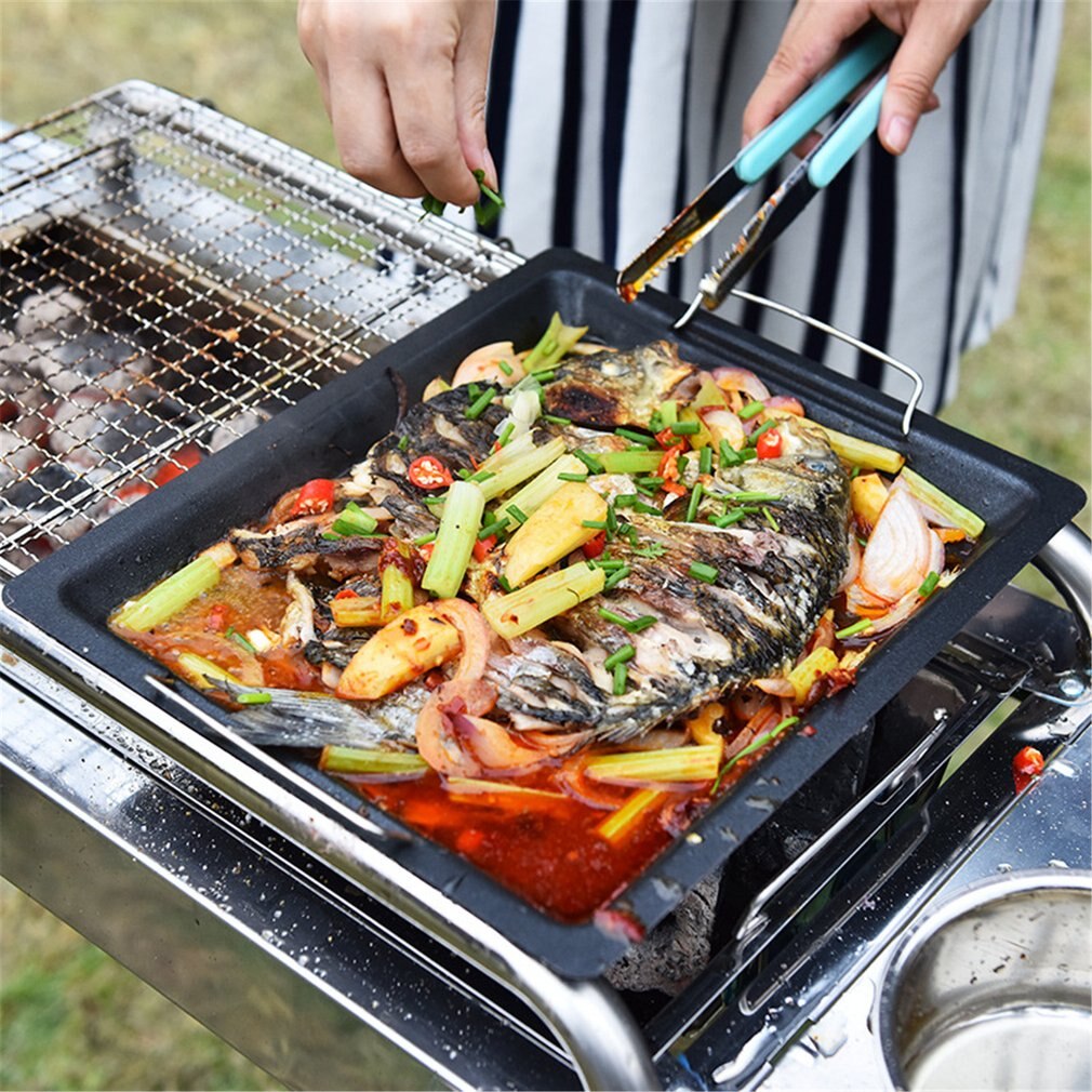Barbecue Aluminum Frying Grill Pan Plate Non Stick Coating Cookware Induction Compatible Kitchen Cooking BBQ Pan