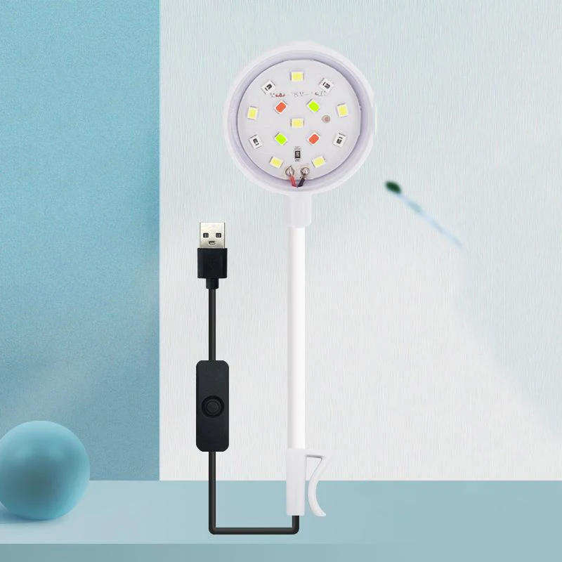 Aquariumlicht met adapter LED-clip op aquariumlicht, klein USB-licht met volledig spectrum 360 ° Rotatieverlichting: WHITE