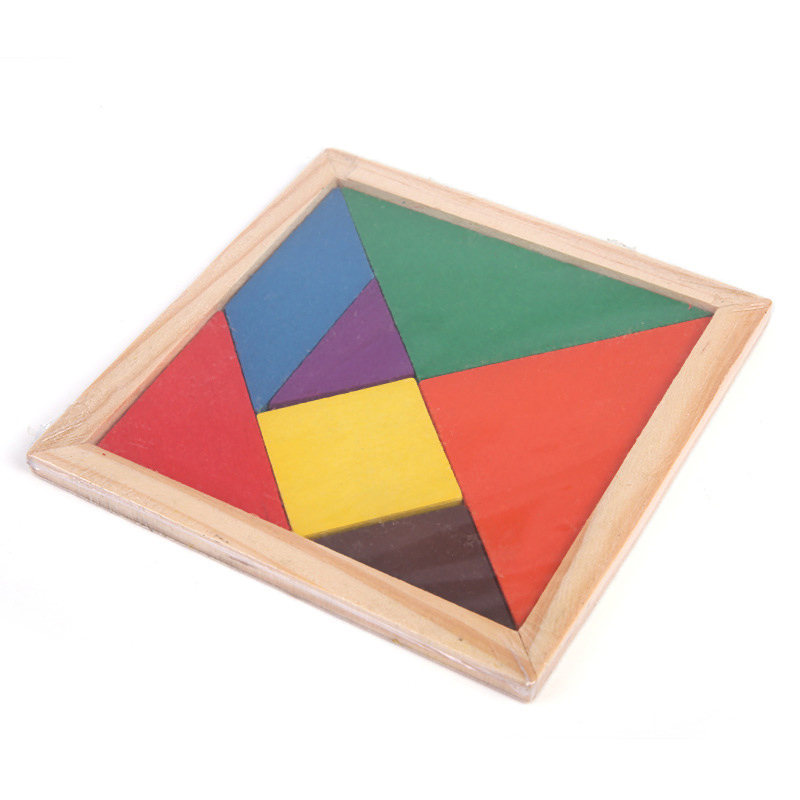 Kleurrijke Vierkante Iq Tetris Game Funny Houten Tangram Brain Teaser Puzzel Educatieve Developmental Kinderen Toy: 3pcs