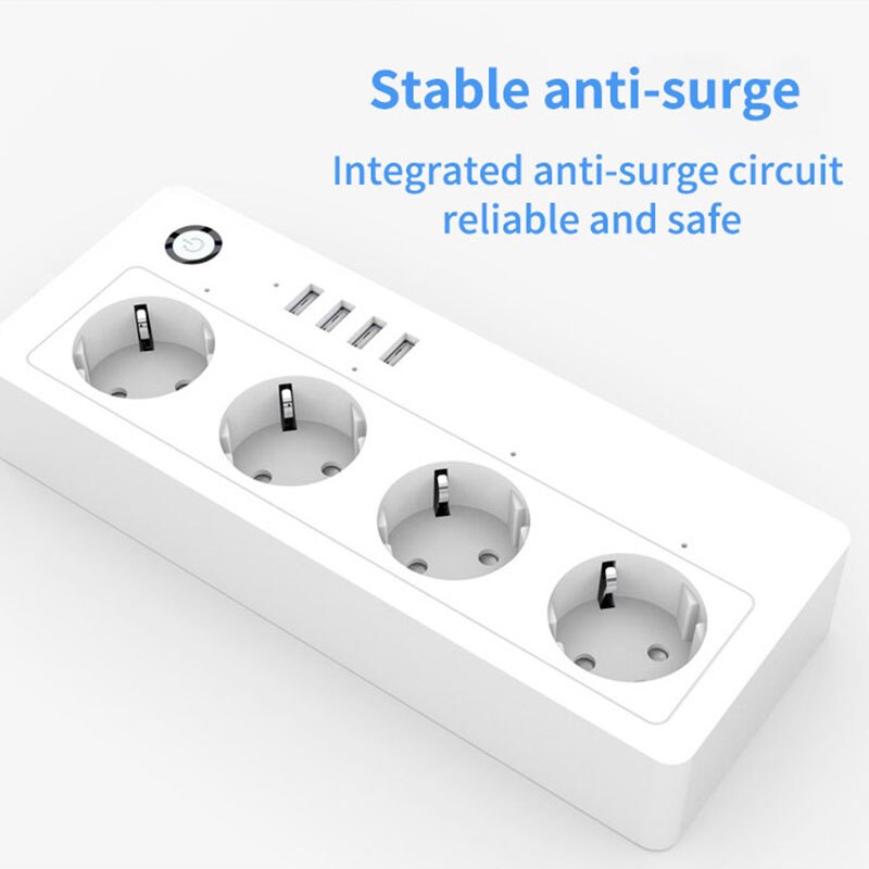 Wifi smart strømskinne intelligent stikkontakt 4 ac uttak 4 usb-ladeporter stemmefjernkontroll alexa ekko google assistent 16a