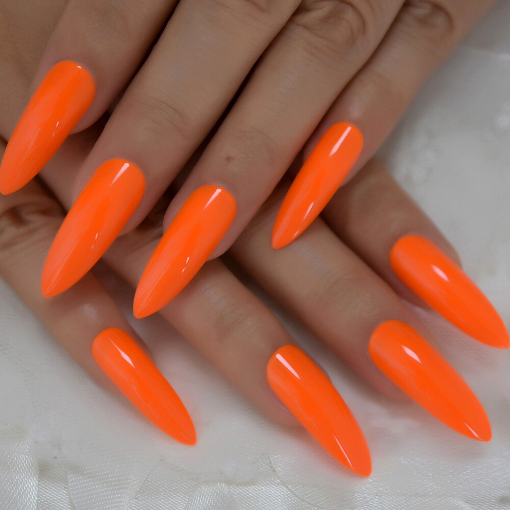 extra Lange Neon- Grün Gefälschte NäGel Super Stilett Gebogene Drücken Sie Auf FingernäGel UV Gel Polnischen Startseite Glossry Sommer Nagel Tipps 24
