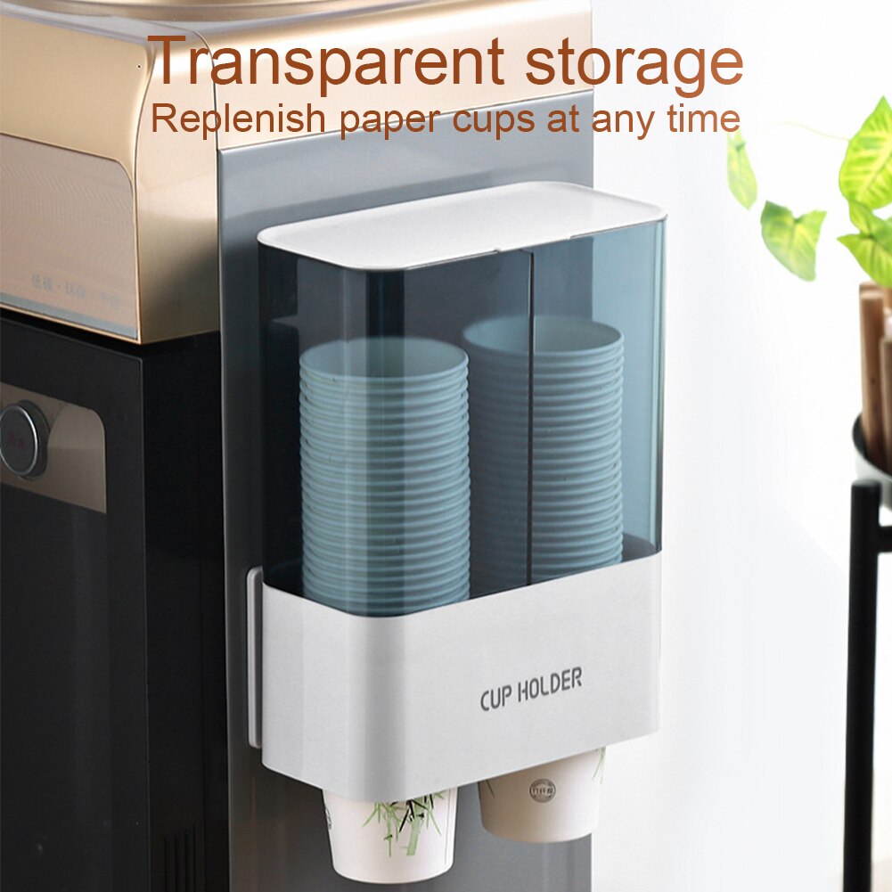 Disposable Cup Dispenser Double Tube Storage Organizer Automatic Space Saving Wall Mounted Holder Transparent ABS Self Adhesive
