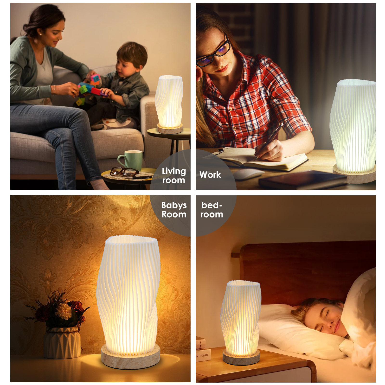 Nachttischlampe mit Holzsockel, Neuheit, kleine Nachttischlampe, Jahrgang-Stil, gestreift, kleine Nachttischlampe für Wohnzimmer
