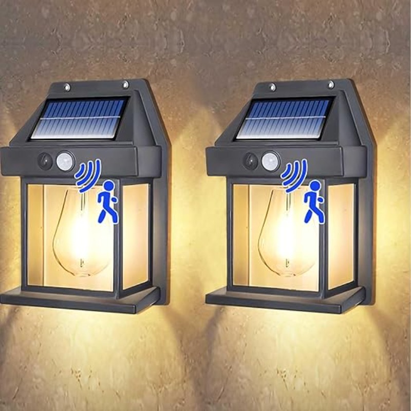 1/2/4 Solarnych Lamp Ściennych Zewnętrznych Ogrodowych z Czujnikiem Ruchu IP65 Wodoodpornych na Gank, Balkon, Taras, Garaż, Ogrodzenie, Dziedziniec