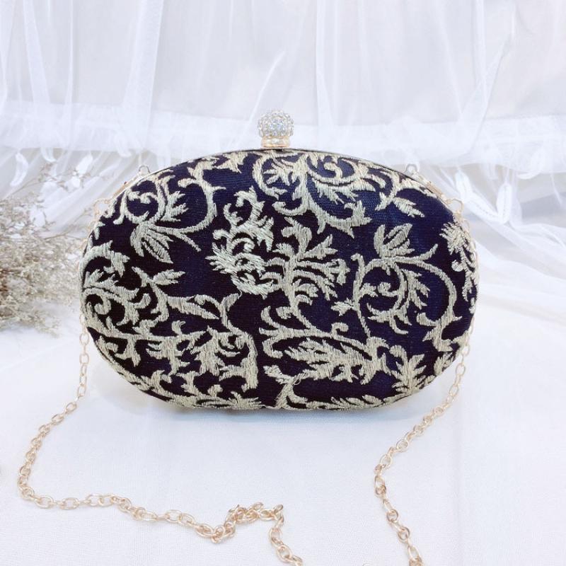 Damen-clutch, bestickte ovale schultertasche mit kette, retro-vintage-clutch, trendige tasche für hochzeiten und partys