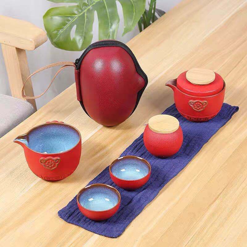 Chinese Thee Set Van 6 Reizen Thee Set Kung Fu Theeset Keramische Draagbare Theepot Porselein Teaset Gaiwan Thee Kopjes theeceremonie: red Tea set of 6