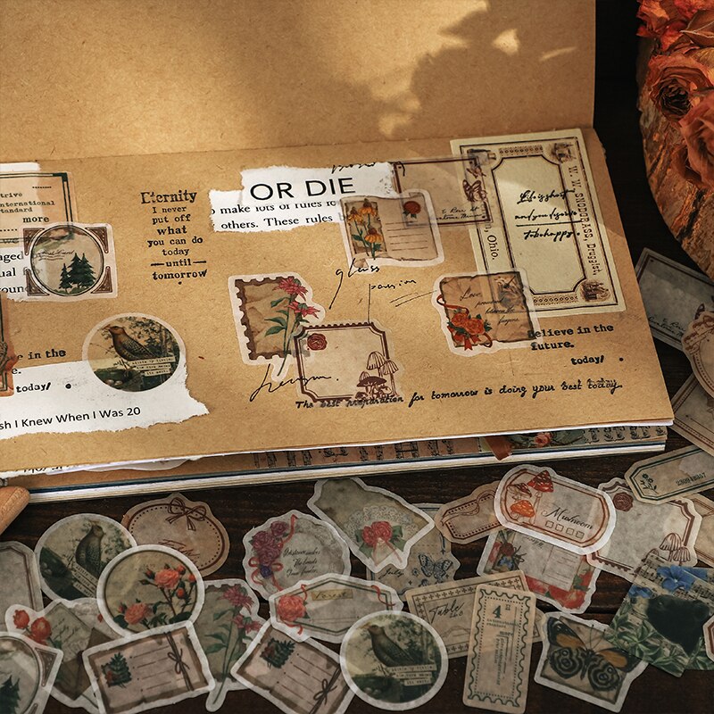 Vintage Medieval Stamps Floral Letter Mini Sticker Package DIY Diary Junk Journal Decoration Label Sticker Album Scrapbooking