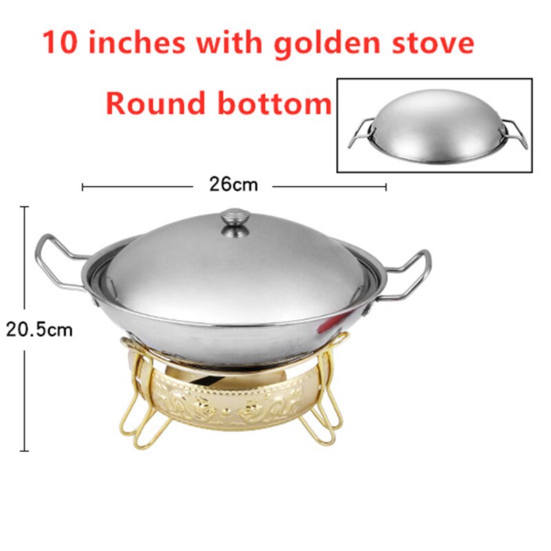 Outdoor lamp solid liquid restaurant tableware stainless steel portable furnace hotpot pots cooking Alcohol stove small pot: 10 inches with golde