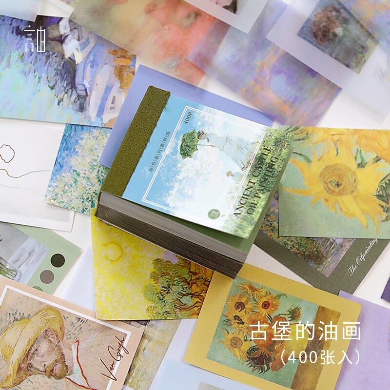 Álbum de recortes de paisaje de plantas retro, mini diario de balas bonitas, accesorios decorativos, pegatinas de estética, Van Gogh, 400 Uds.: 3