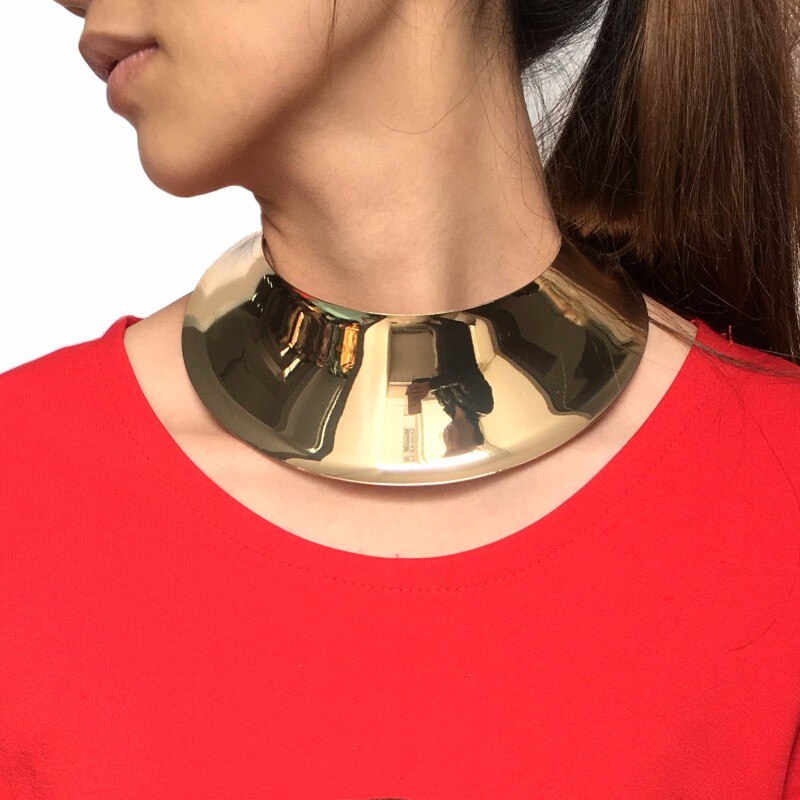MANILAI Punk Alloy Torque Choker Necklaces For Women Maxi Jewelry Big Collar Statement Necklace Collier Femme: Gold CE4346