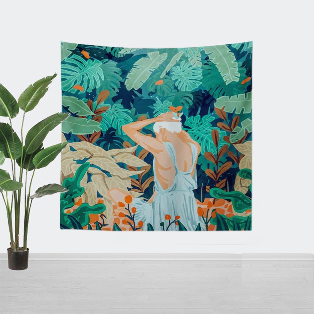Naturlig skog flickor bakgrund tyg vägghängande gobeläng matta yogamatta mandala hippie dekoration strand matta heminredning: 75 x 75cm / A
