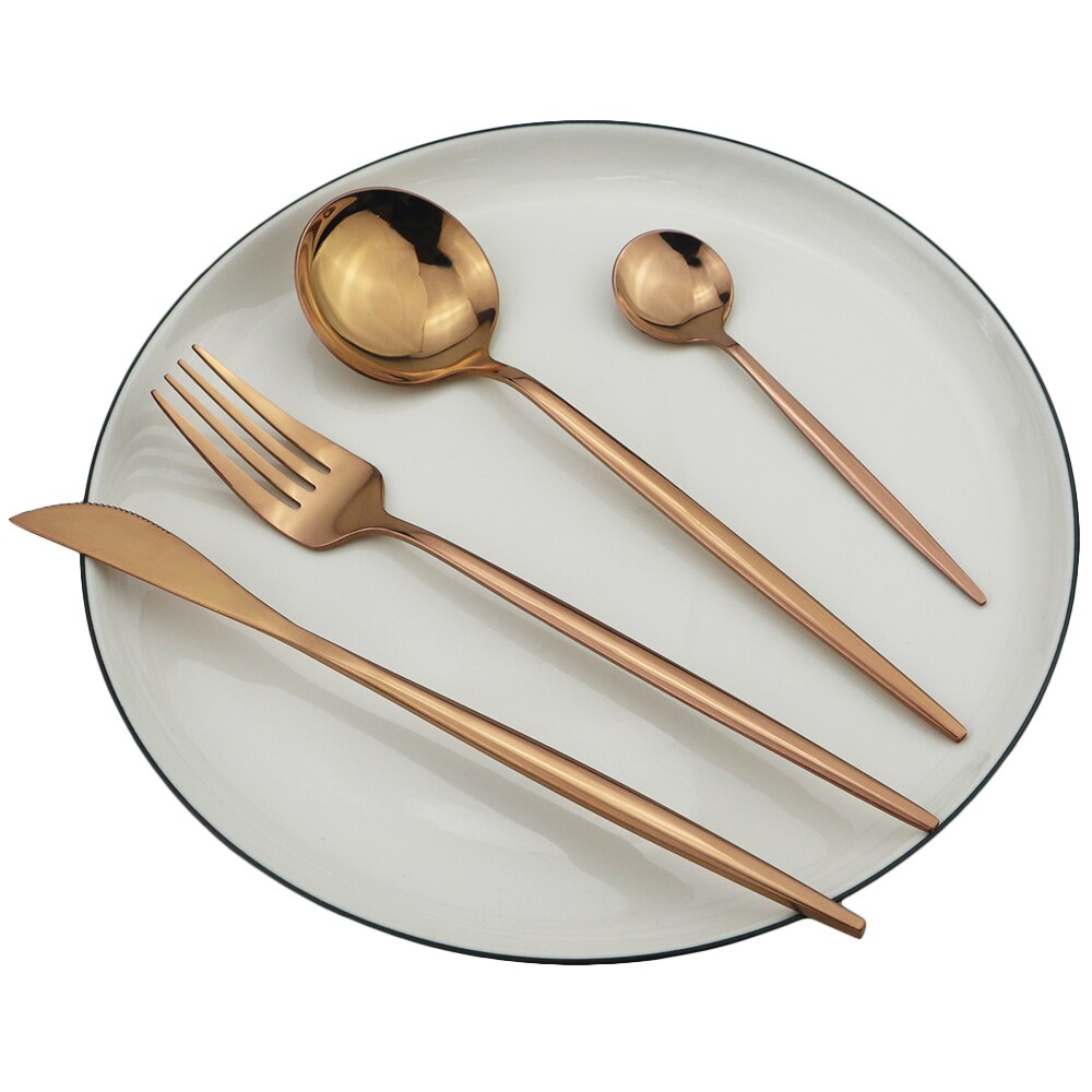 Silver Cutlery Set Stainless Steel Dinnerware Set Knife Dessert Fork Coffee Spoon Dinner Set Kitchen Tableware Silverware Set: 4Pcs Rose