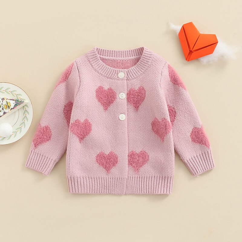 Pasgeboren Baby Meisjes Hart Trui Knop Gebreide Trui Vest Baby Lente Herfst Vest Jassen Valentijnsdag Kleding: 18m