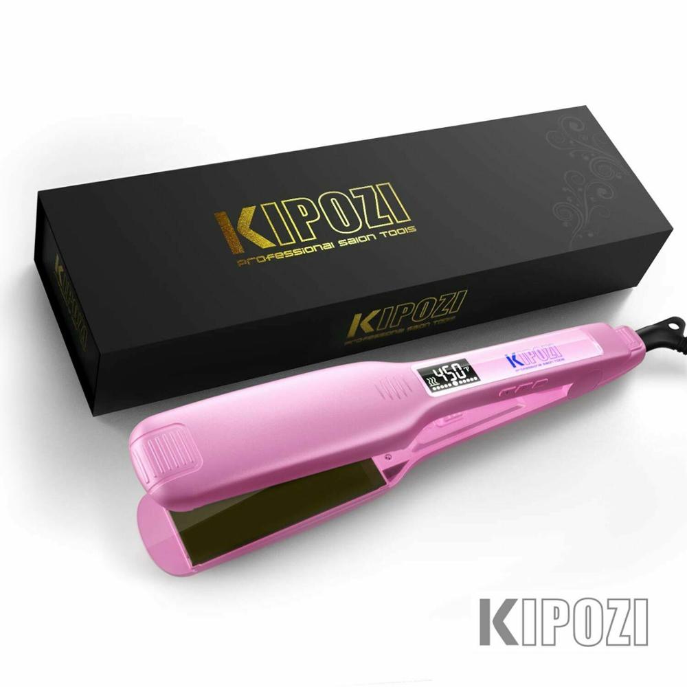 KIPOZI Hair Straightener Flat Iron Digital LCD Display Titanium Dual Voltage Instant Heating Curling Iron Hair Care: Pink / us