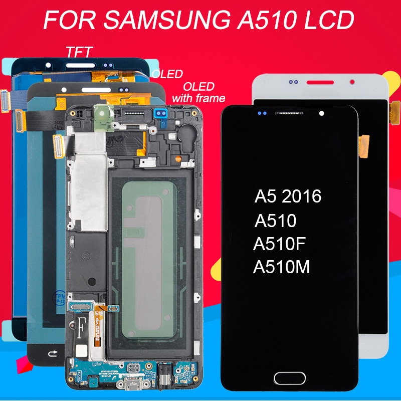 Dinamico A5 2016 wyświetlacz robić Samsung galaktyka A510 Lcd ekran dotykowy wymiana Digitizer zgromadzenie A510M A510F wyświetlacz z ramką
