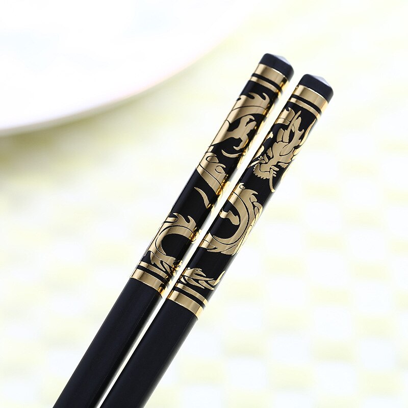 Zollor 1 Pair High Household Alloy Black Chopstick Hotel Restaurant Non-slip Tableware Reusable Food Sticks For Sushi