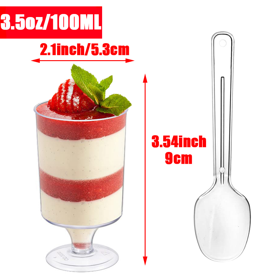 20Pack Plastic Mini Dessert Cups with spoons Parfait Appetizer Cups Party Clear Pudding Fruit Ice Cream Cup Dessert Shot Glasses: Brown