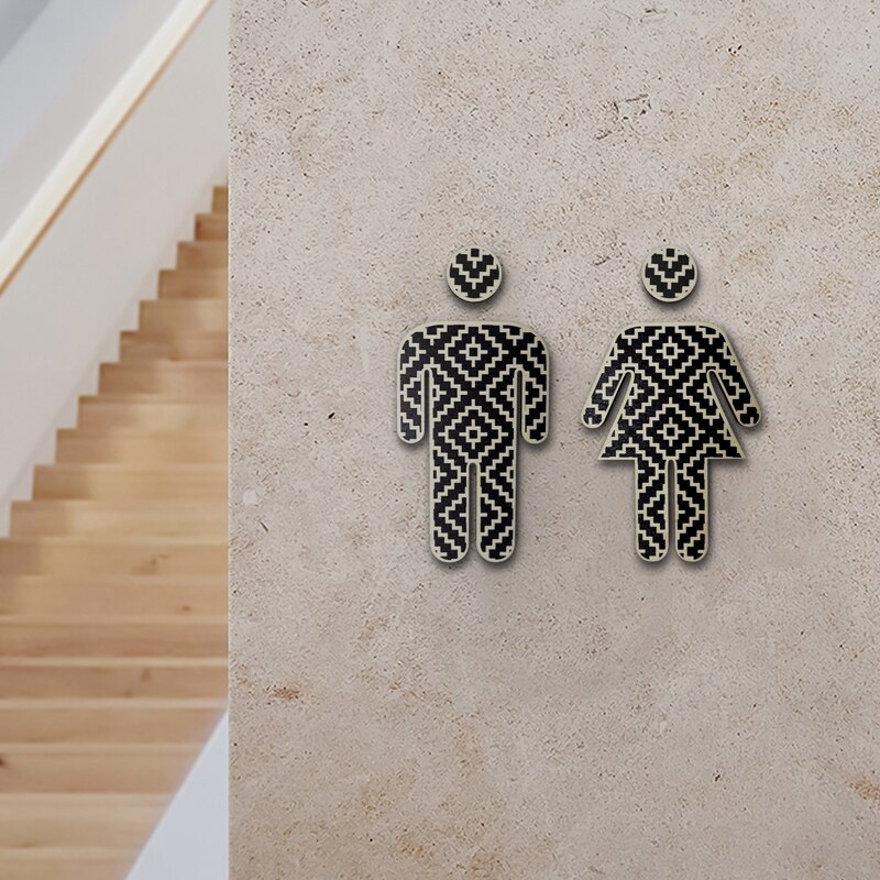 2PCS Wooden Toilet Signs Stickers Unisex Self Adhesive Warning Sign Men &amp; Women Logo Bathroom Toilet Door Decoration Stickers