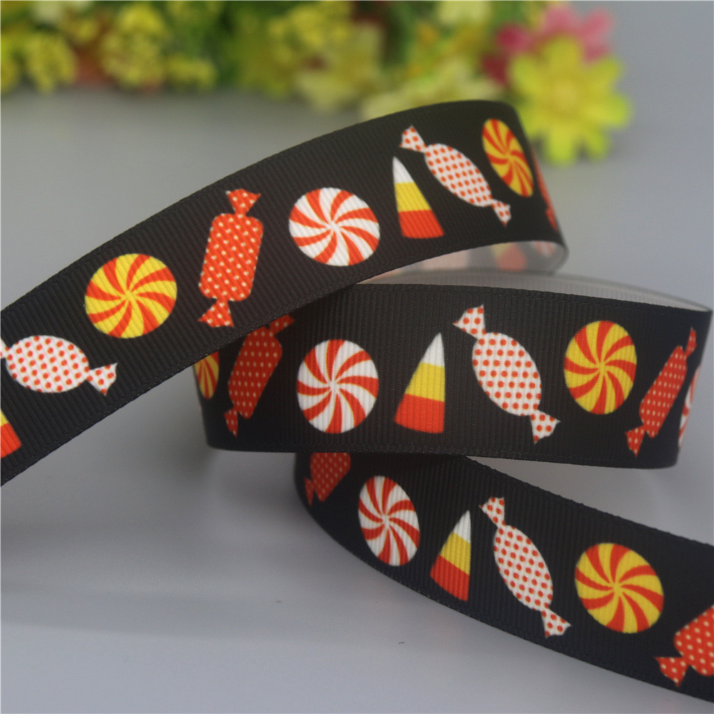 DUWES 50yards Halloween Printed Grosgrain Ribbon Accessories Material Headwear Decoration DIY Sewing Craft D2178: Black Nickel / XXL