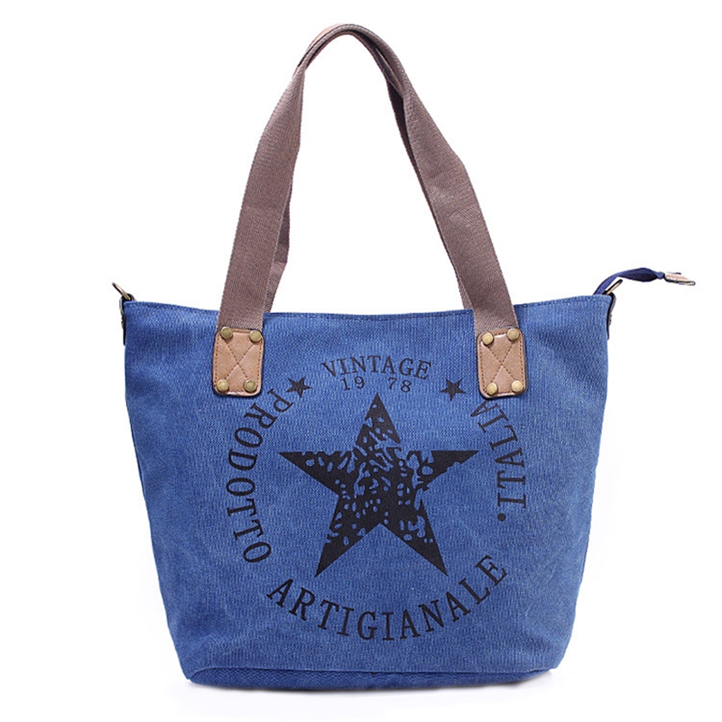 mode canvas vrouwen schoudertas Grote capaciteit casual Tote Pentagram afdrukken handtassen vintage style vrouwen tas