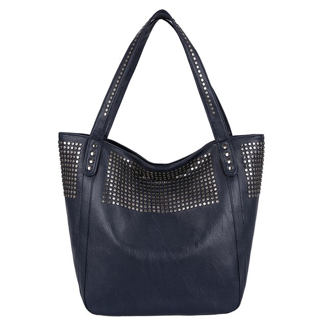 Säck stor väska klassiska nitar handväskor kända märken kvinnor axelväska casual shopping tote hög kapacitet damer crossbody väskor: Mörkblå
