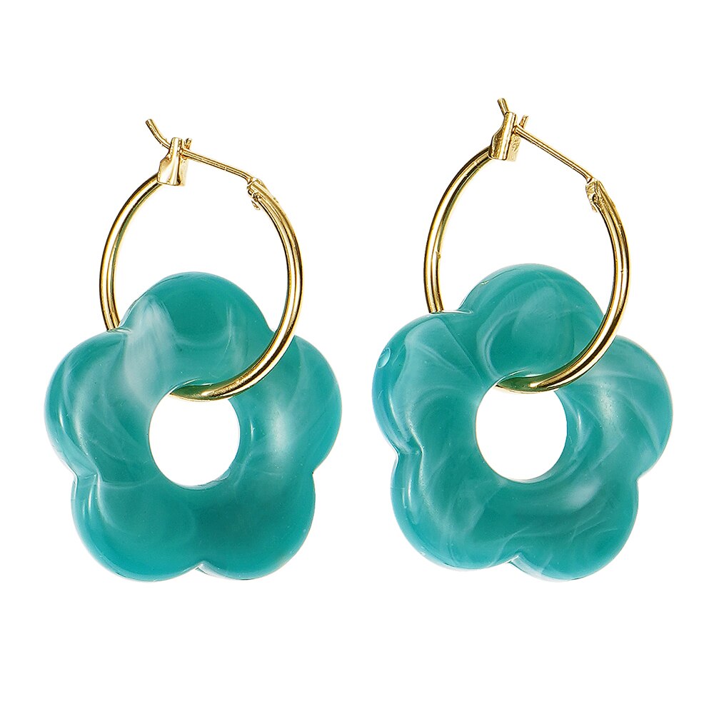 ES 2022 pendientes colgantes de resina de flores acrílicas coloridas círculo hueco para mujeres niñas joyería minimalistas pendientes colgantes: Color amarillo dorado claro