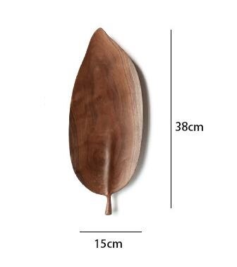 Solid wood tray black walnut whole wood fruit tray Japanese manual log carving leaf shaped wood tea tray: 5