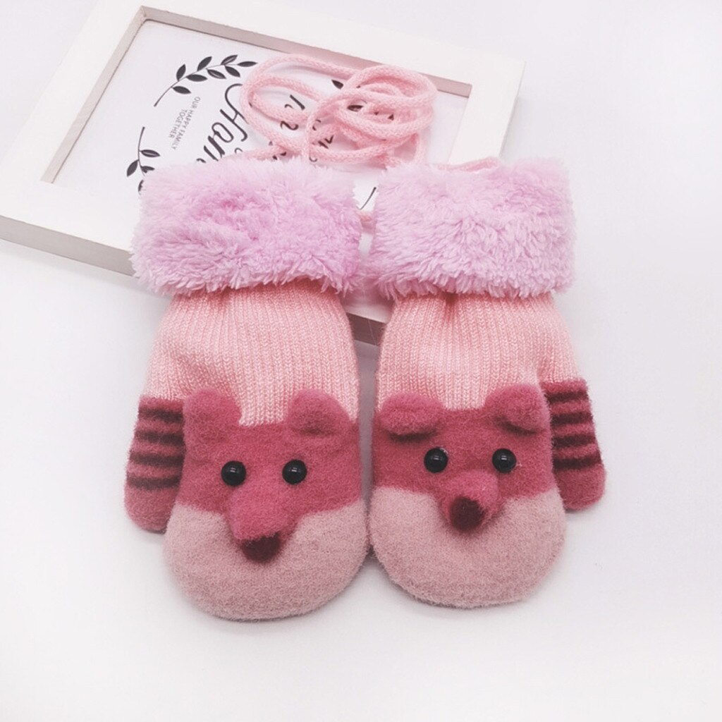 ARLONEET Kid Meisjes Jongens Winter Knit Thicken Handschoenen breien wanten Stiksels Cartoon Kat Plus fluwelen warme Bandjes Handschoenen CN11: PK