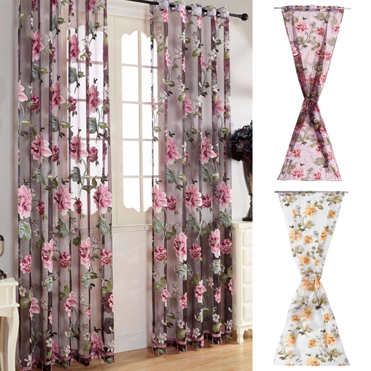 Enkle blomstergarn vinduesgardiner til stue børn soveværelse europæisk stil slør sheer voile tyl gardiner 1 panel