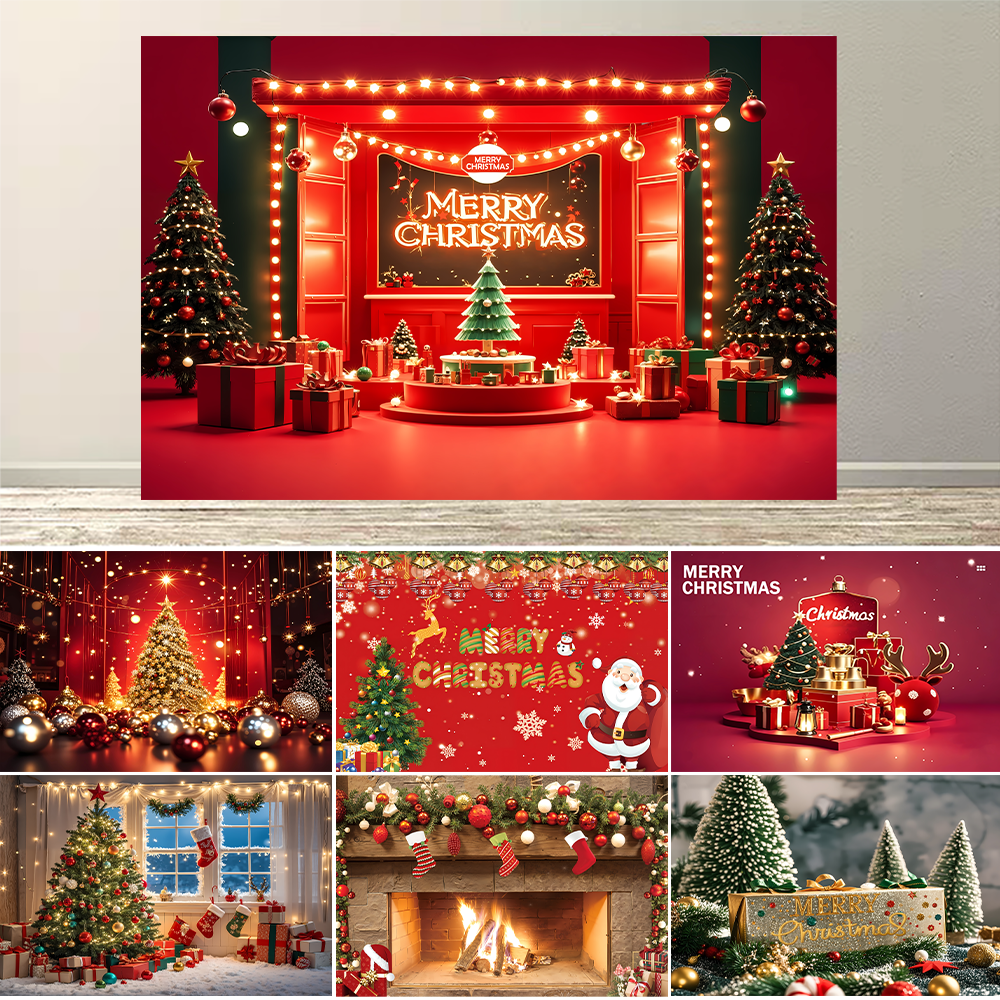 Natal pano de fundo vermelho para fotografia bola de natal presentes sino pinheiro verde neve rústica ano novo festa de família decoração fundo